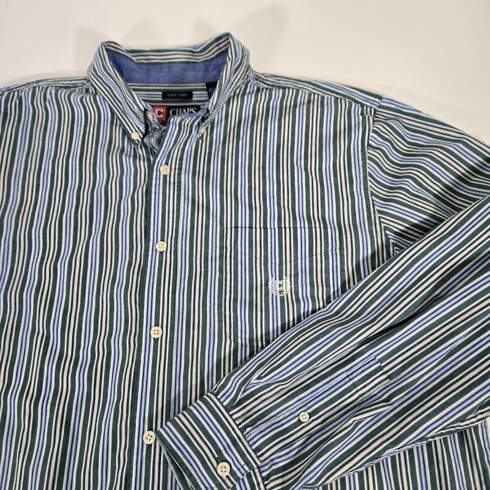 Chaps Ralph Lauren Shirt Mens Striped Blue Green Long Sleeve Button Up Size XL